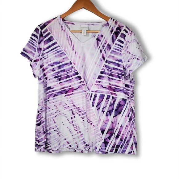 Chico's Weekends Art Movement Tee Geometric Graphic Purple White Size 2 / Large - Picture 1 of 11